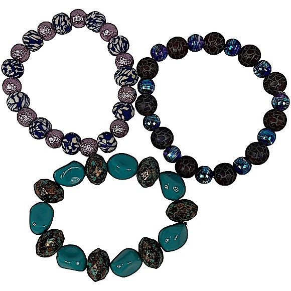 Bundle of 3 stretchy beaded bracelets, pink, blue, purple, turquoise colors NEW - Picture 1 of 10